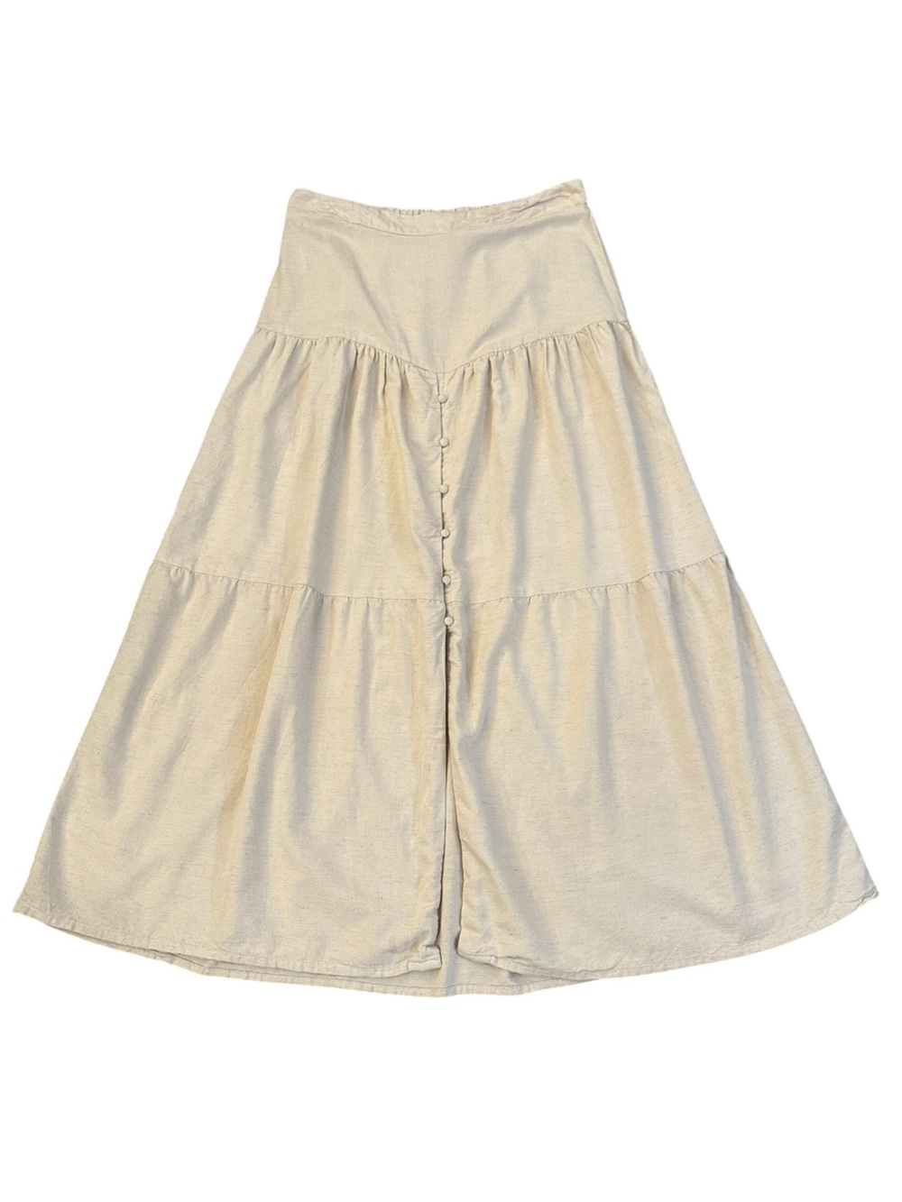 Midnight Sky Prarie Maxi Skirt Oatmeal Tan Tiered Button Front Elastic Large